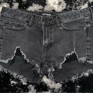 EXPRESS Black Distressed Denim Shorts